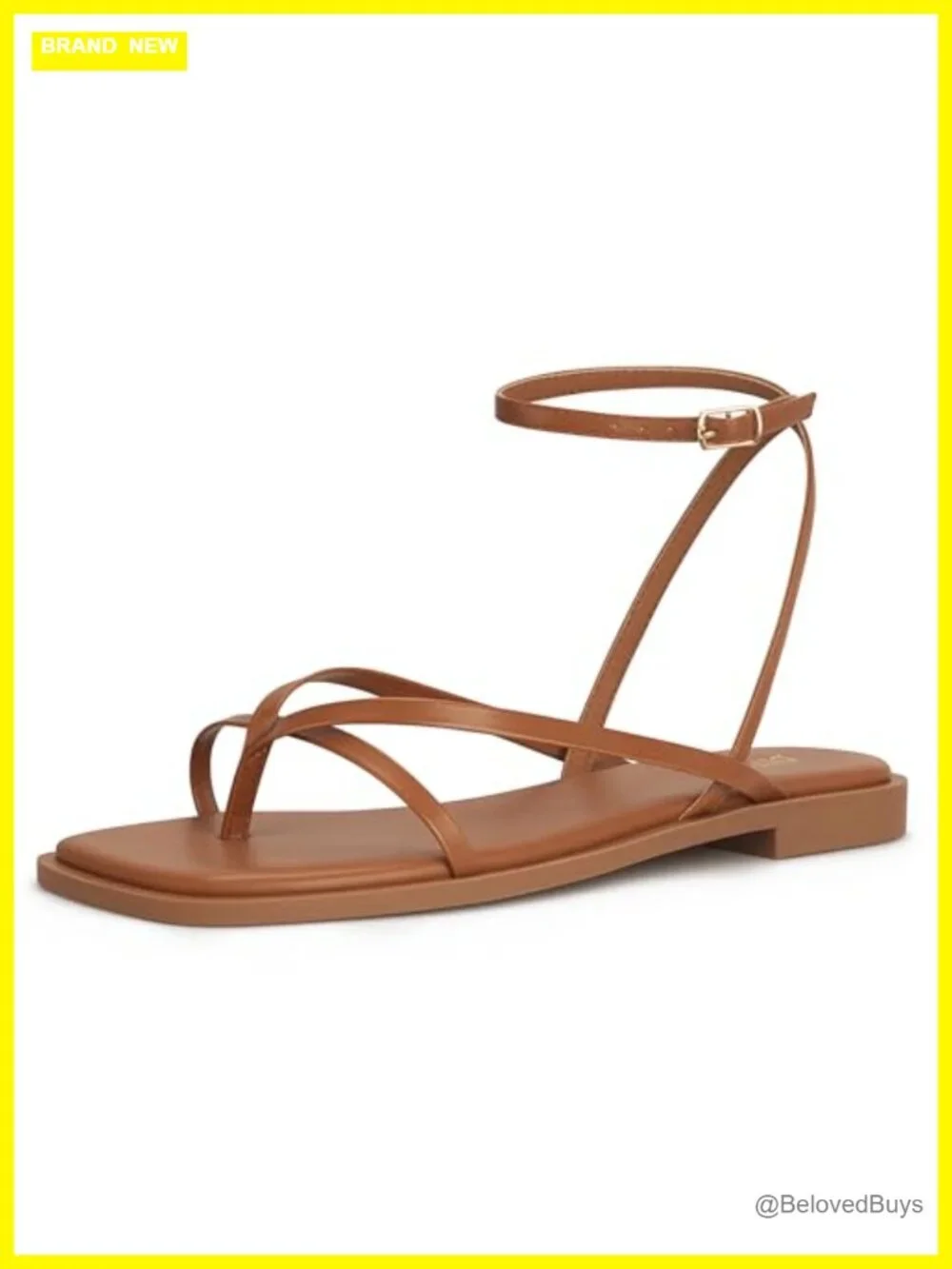 Women's Square Toe Strappy Ankle Strap Flat Sandals, Adjustable Buckle,